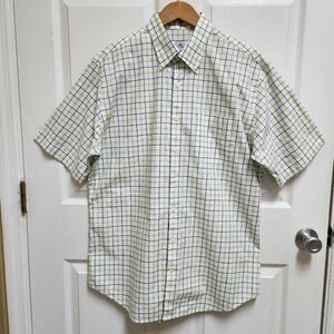 Peter Millar Shirt Men L Cotton Blue Green Plaid Short Sleeve Button Down Pocket
